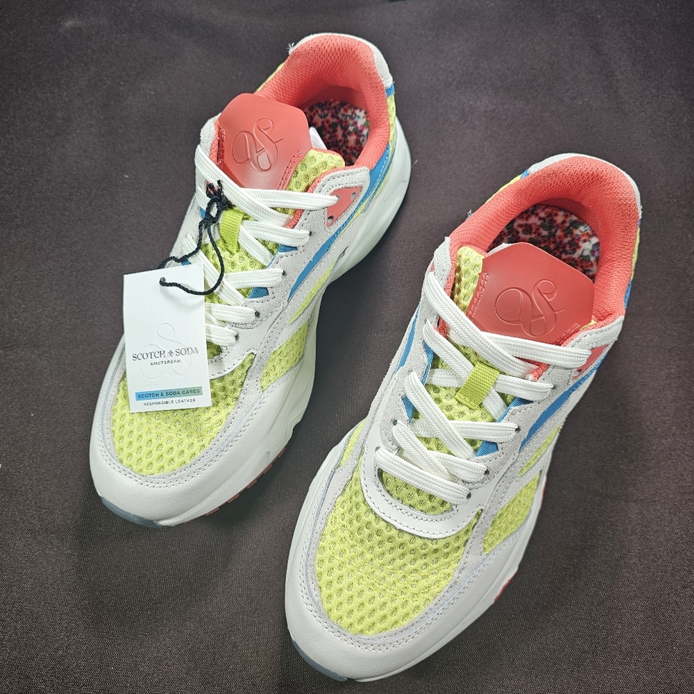 Scotch & Soda Wavy leather sneakers neon green